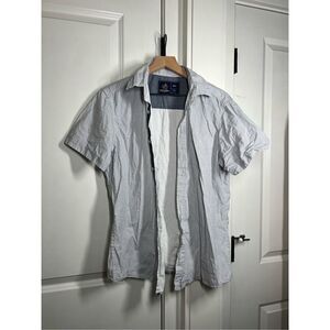 Rugby university blue and white short sleeve button up shirt size medium I242